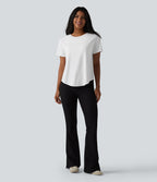 Round Neck Short Sleeve Built-in Bra Curved Hem Casual T-Shirt — White — view 6