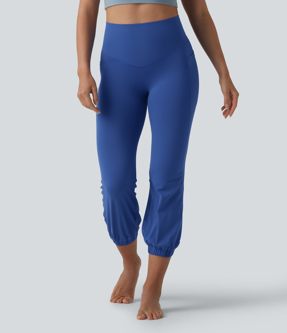High Waisted Tummy Control Dance Cropped Balloon Joggers with Pockets — Beaucoup Blue — view 2