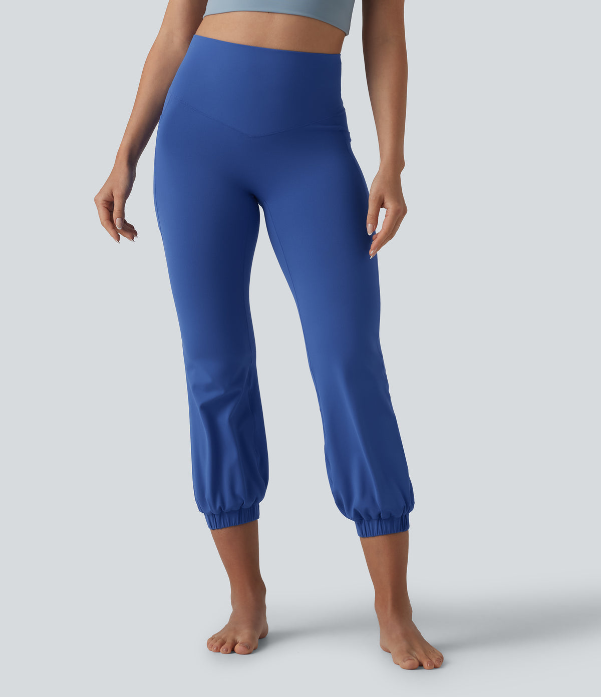 High Waisted Tummy Control Dance Cropped Balloon Joggers with Pockets — Beaucoup Blue — view 4