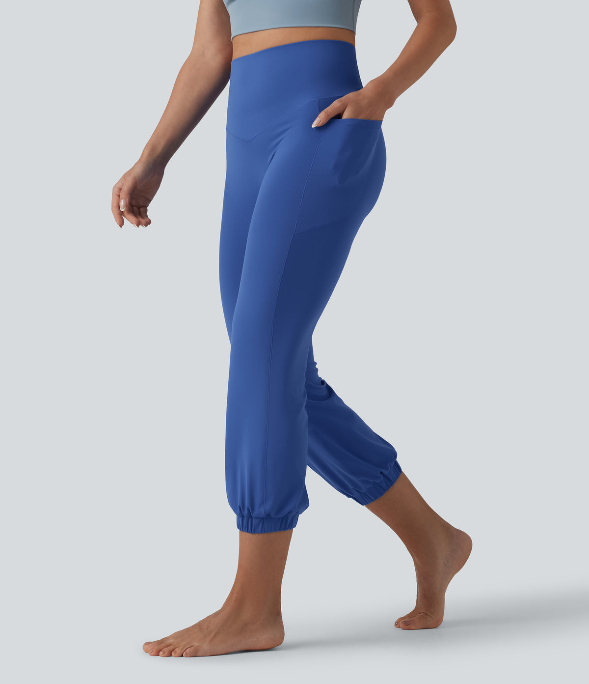 High Waisted Tummy Control Dance Cropped Balloon Joggers with Pockets — Beaucoup Blue — view 3