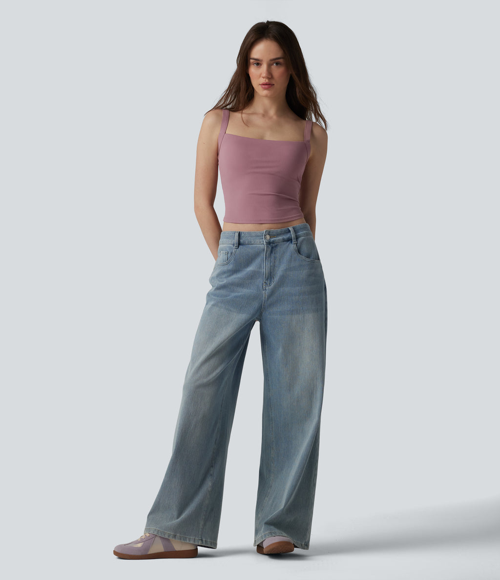 Ribbed Knit InstantCool Anti-odor Adjustable Straps Built-in Bra Casual Tank Top-UPF40+ — Nostalgia Rose — view 7