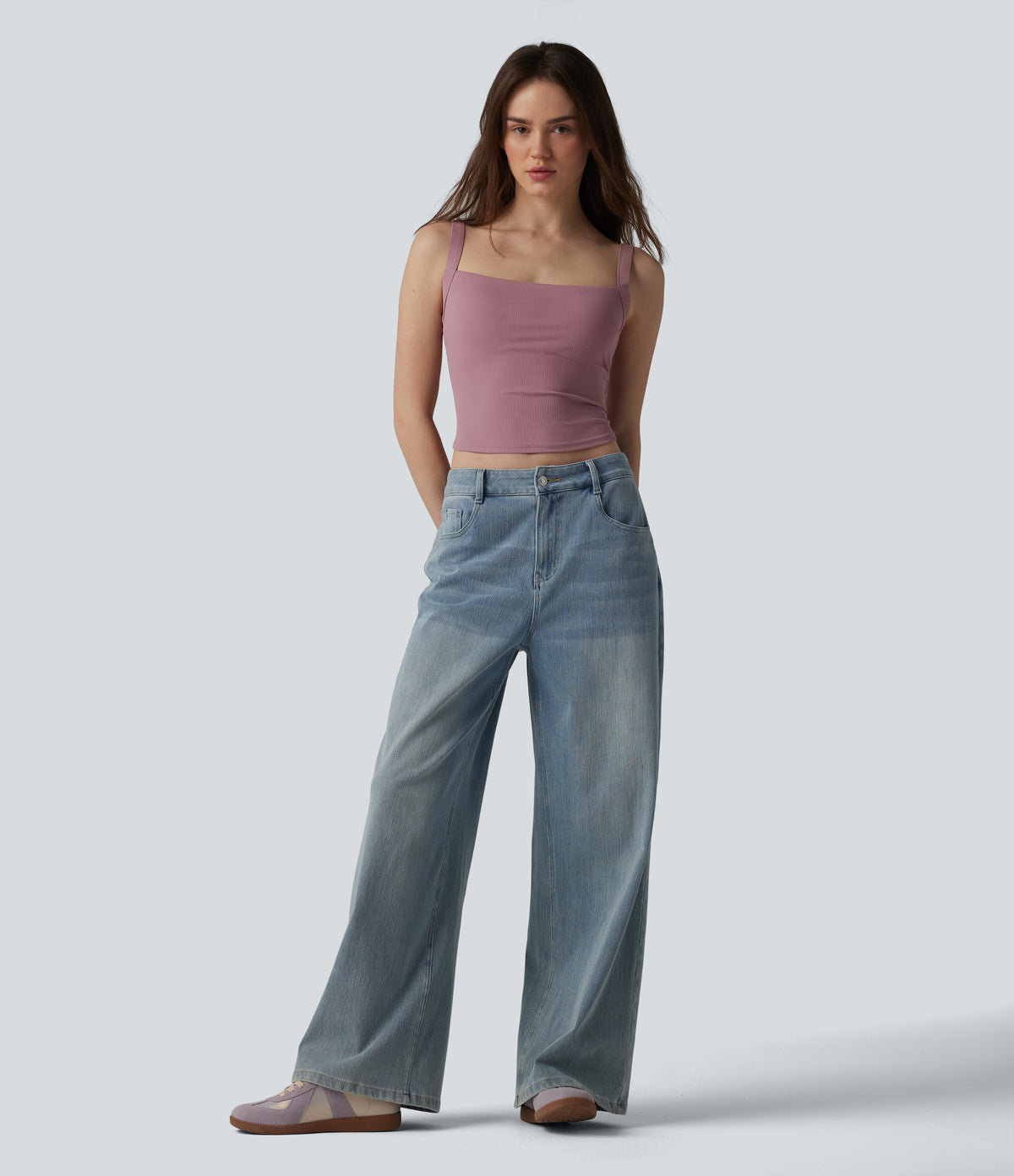 Ribbed Knit InstantCool Anti-odor Adjustable Straps Built-in Bra Casual Tank Top-UPF40+ — Nostalgia Rose — view 7