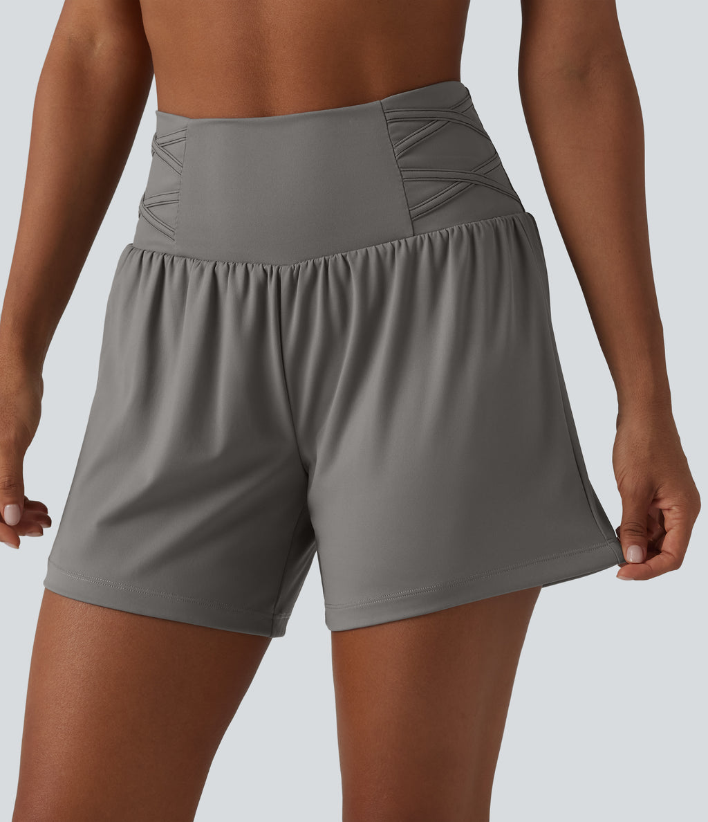 Airy Super High Waisted 2-in-1 InstantCool Yoga Shorts 5'' with Pockets — Steeple Gray — view 6