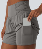 Airy Super High Waisted 2-in-1 InstantCool Yoga Shorts 5'' with Pockets — Steeple Gray — view 5