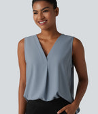 Wrinkle Recovery V Neck Sleeveless Oversized Work Blouse — Mountain Spring — view 1