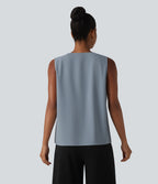 Wrinkle Recovery V Neck Sleeveless Oversized Work Blouse — Mountain Spring — view 2