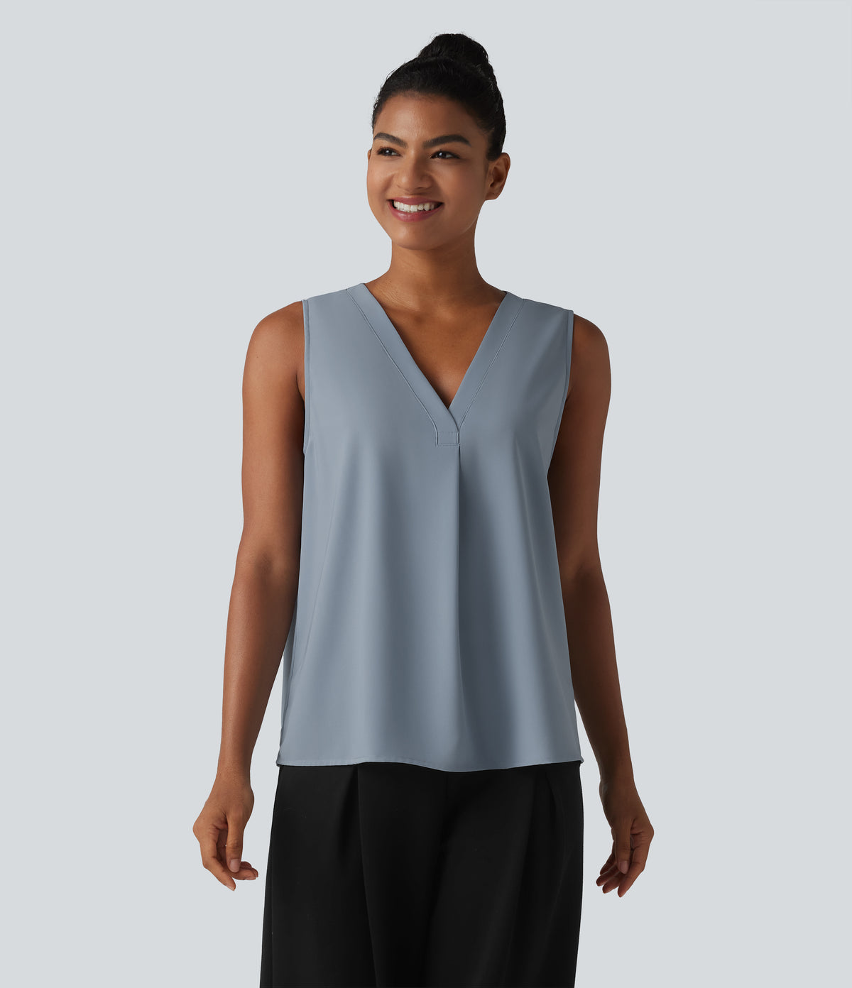 Wrinkle Recovery V Neck Sleeveless Oversized Work Blouse — Mountain Spring — view 5