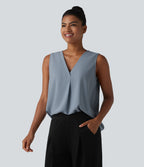 Wrinkle Recovery V Neck Sleeveless Oversized Work Blouse — Mountain Spring — view 3