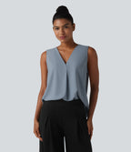 Wrinkle Recovery V Neck Sleeveless Oversized Work Blouse — Mountain Spring — view 4