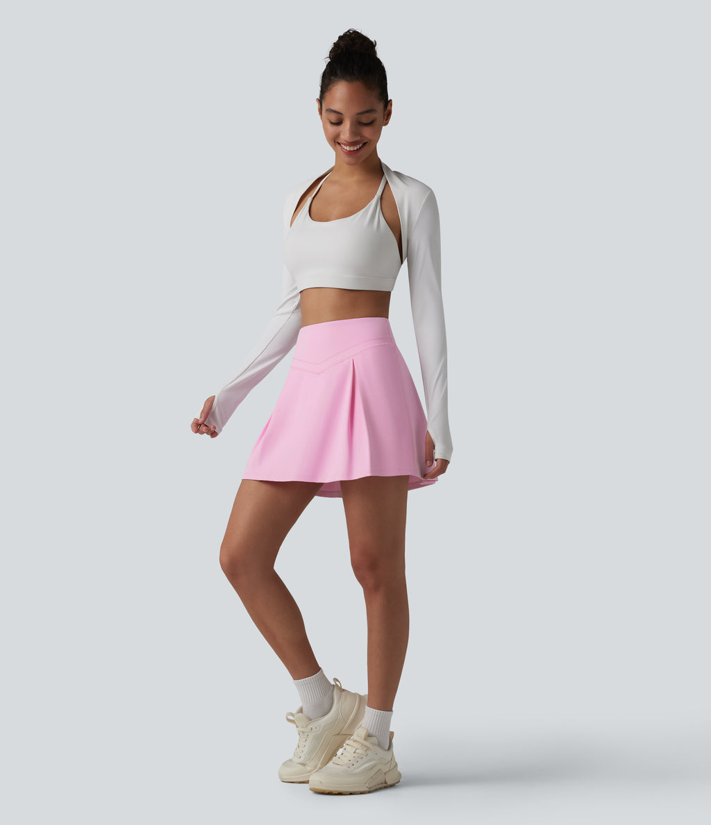 Airy Mid Rise Tummy Control 2-in-1 Ruched Mini Workout Skirt with Pockets — Nosegay — view 8