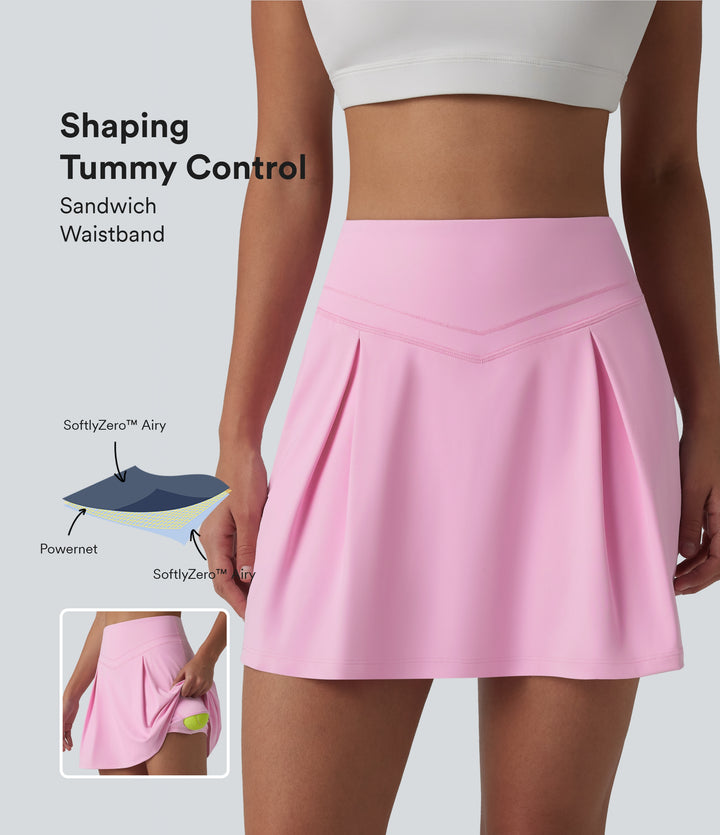 Airy Mid Rise Tummy Control 2-in-1 Ruched Mini Workout Skirt with Pockets — Nosegay — view 1
