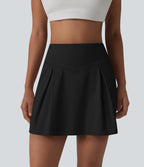 Airy Mid Rise Tummy Control 2-in-1 Ruched Mini Workout Skirt with Pockets — Black — view 9