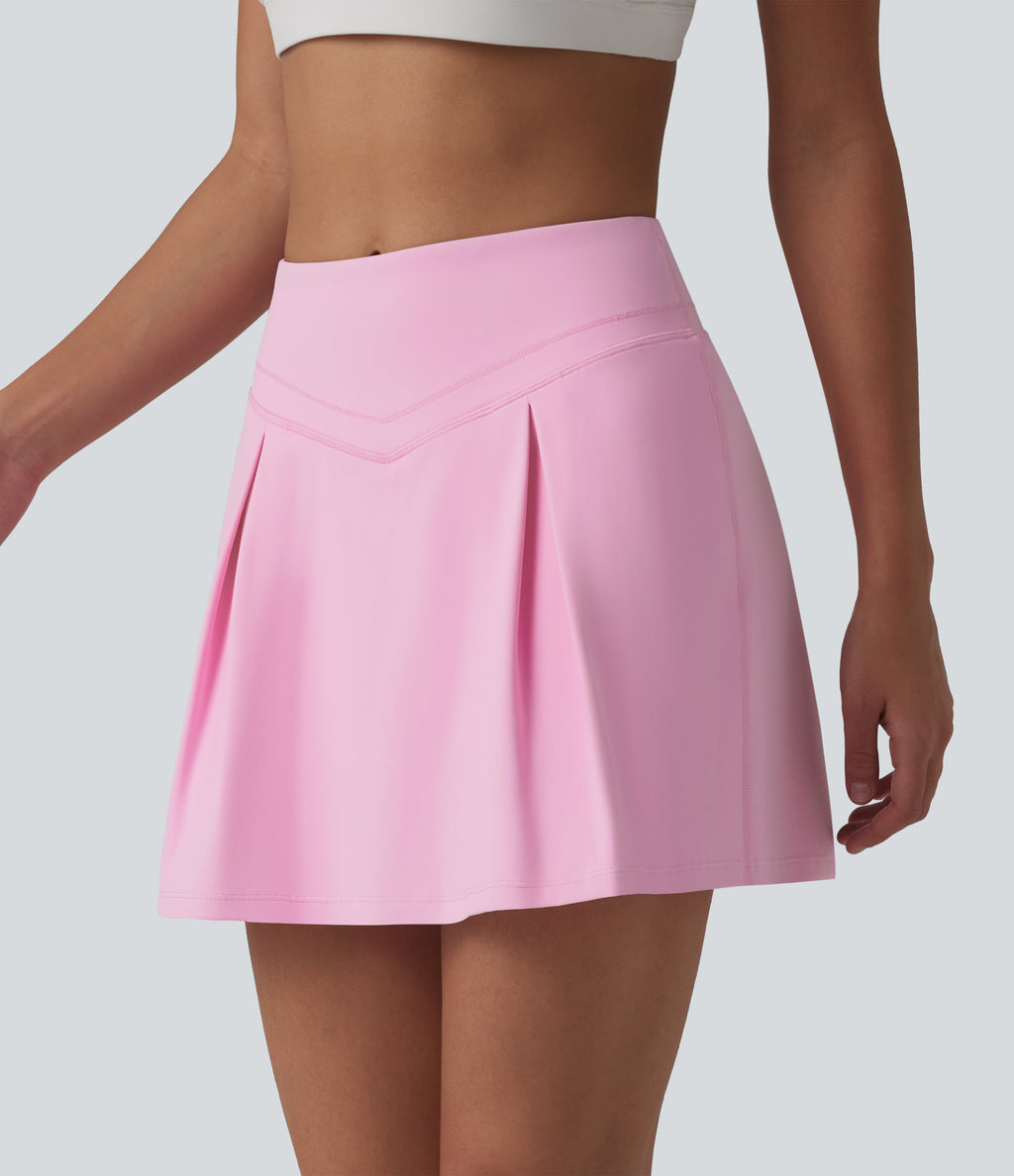 Airy Mid Rise Tummy Control 2-in-1 Ruched Mini Workout Skirt with Pockets — Nosegay — view 3