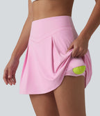 Airy Mid Rise Tummy Control 2-in-1 Ruched Mini Workout Skirt with Pockets — Nosegay — view 6