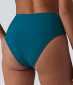 High Waisted Tummy Control Ruched Bikini Bottom Swimsuit — Ink Blue — view 5