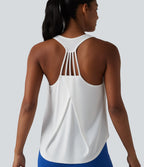 Racerback Crossover High-Low Curved Hem Yoga Tank Top — White — view 1