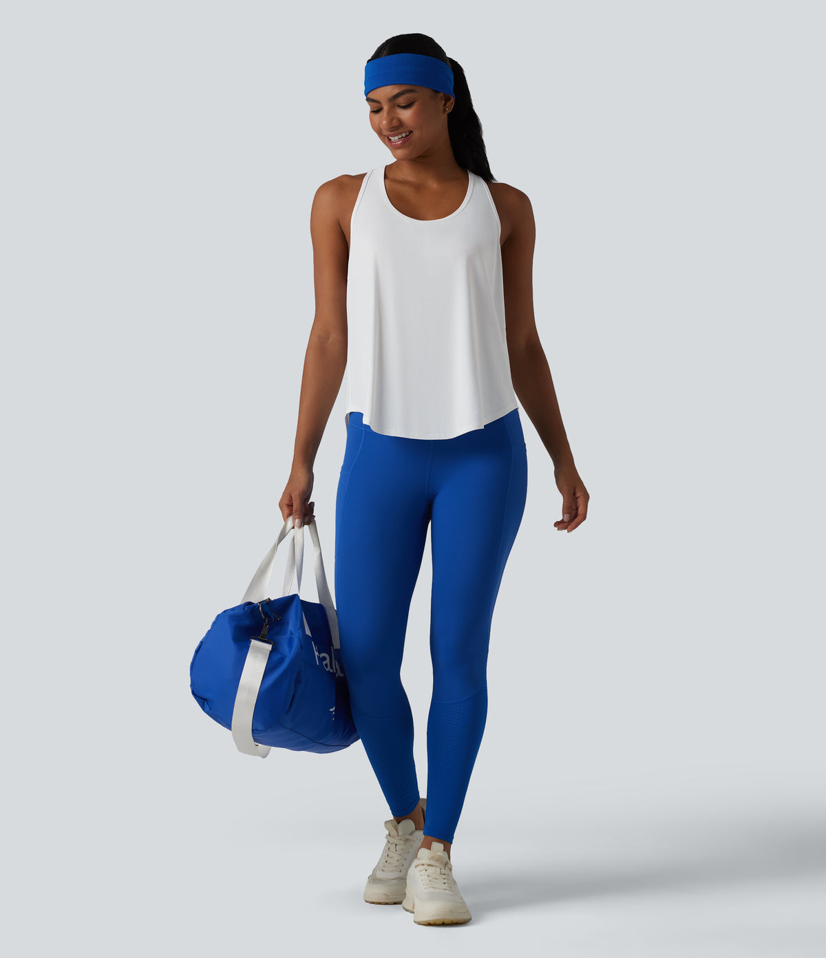 Racerback Crossover High-Low Curved Hem Yoga Tank Top — White — view 6
