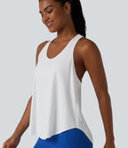 Racerback Crossover High-Low Curved Hem Yoga Tank Top — White — view 5