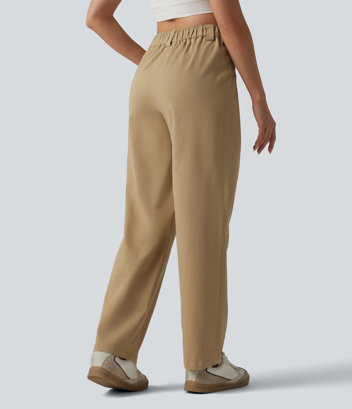 High Waisted Pleated Straight Leg Casual Chino Cotton Trousers with Pockets — Starfish — view 2