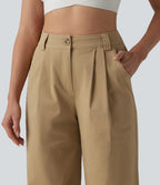 High Waisted Pleated Straight Leg Casual Chino Cotton Trousers with Pockets — Starfish — view 4