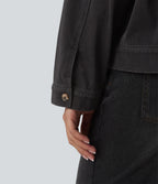 Round Neck Long Sleeve Denim Casual Jacket with Pockets — Phantom Denim — view 6