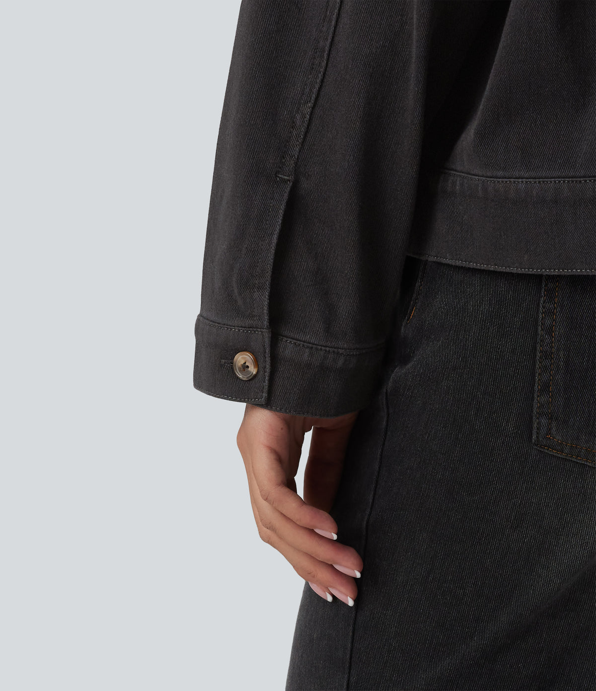 Round Neck Long Sleeve Denim Casual Jacket with Pockets — Phantom Denim — view 6