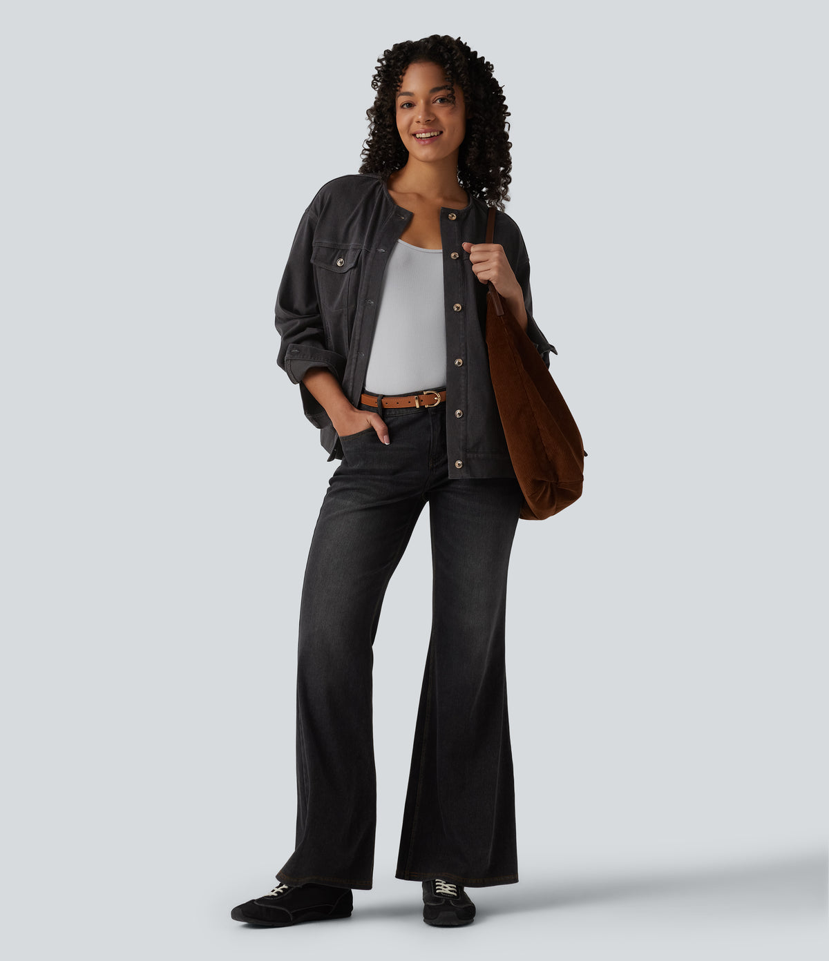 Round Neck Long Sleeve Denim Casual Jacket with Pockets — Phantom Denim — view 7