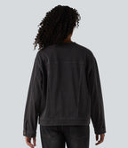 Round Neck Long Sleeve Denim Casual Jacket with Pockets — Phantom Denim — view 2