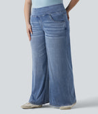 Plus Size Mid Rise Draped Lyocell Washed Baggy Casual Jeans with Pockets — Blue Jasper Denim — view 3