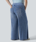 Plus Size Mid Rise Draped Lyocell Washed Baggy Casual Jeans with Pockets — Blue Jasper Denim — view 2