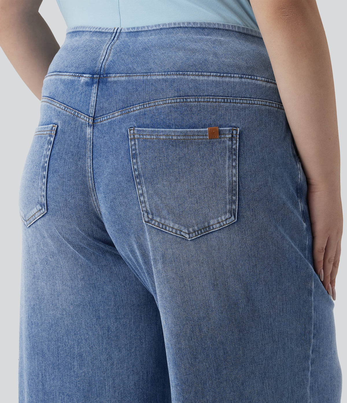 Plus Size Mid Rise Draped Lyocell Washed Baggy Casual Jeans with Pockets — Blue Jasper Denim — view 4