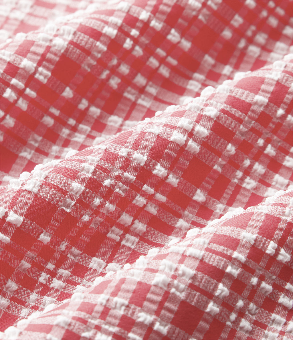 High Waisted Crinkle Plaid Casual Trousers with Pockets — Crimson Snow Weave Plaid — view 6