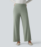 High Waisted Work Straight Leg Trousers with Pockets — Desert Sage — view 3