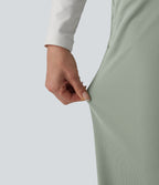 High Waisted Work Straight Leg Trousers with Pockets — Desert Sage — view 6