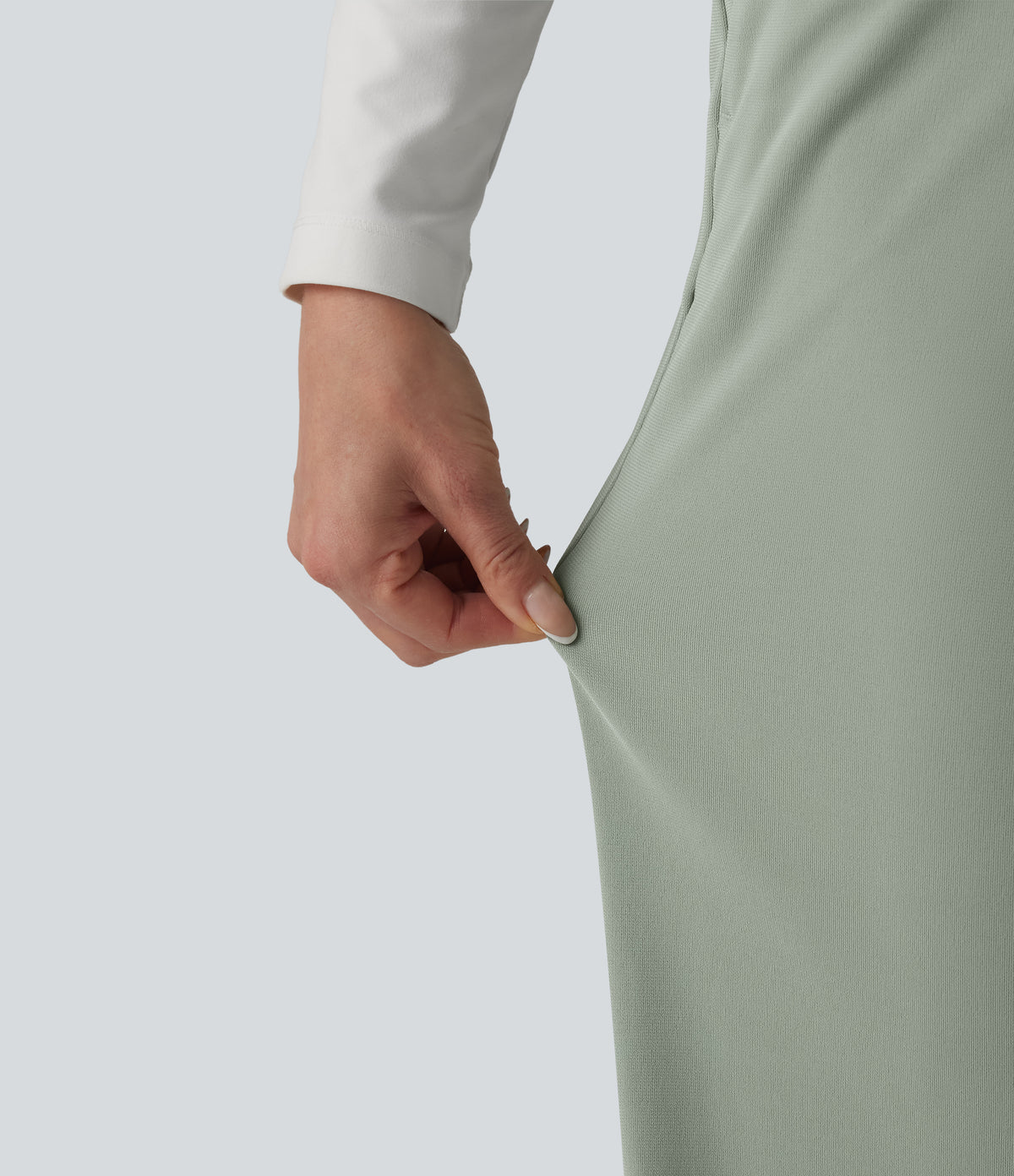High Waisted Work Straight Leg Trousers with Pockets — Desert Sage — view 6