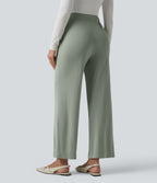 High Waisted Work Straight Leg Trousers with Pockets — Desert Sage — view 2
