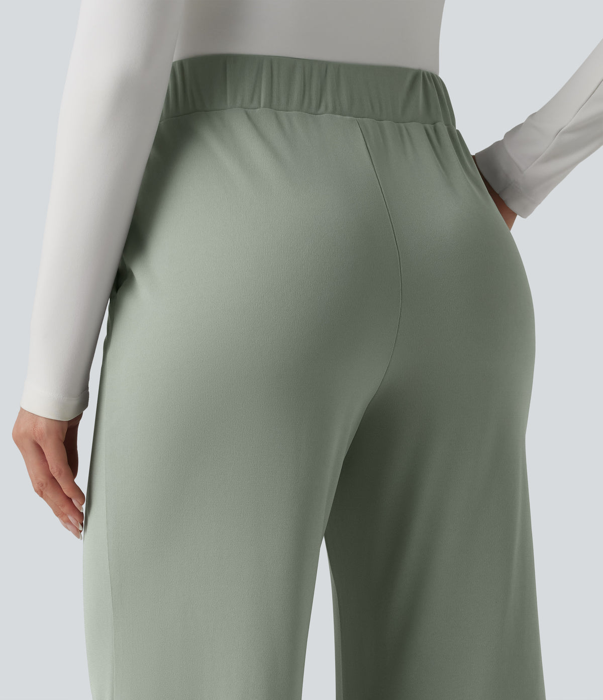 High Waisted Work Straight Leg Trousers with Pockets — Desert Sage — view 5