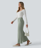 High Waisted Work Straight Leg Trousers with Pockets — Desert Sage — view 7