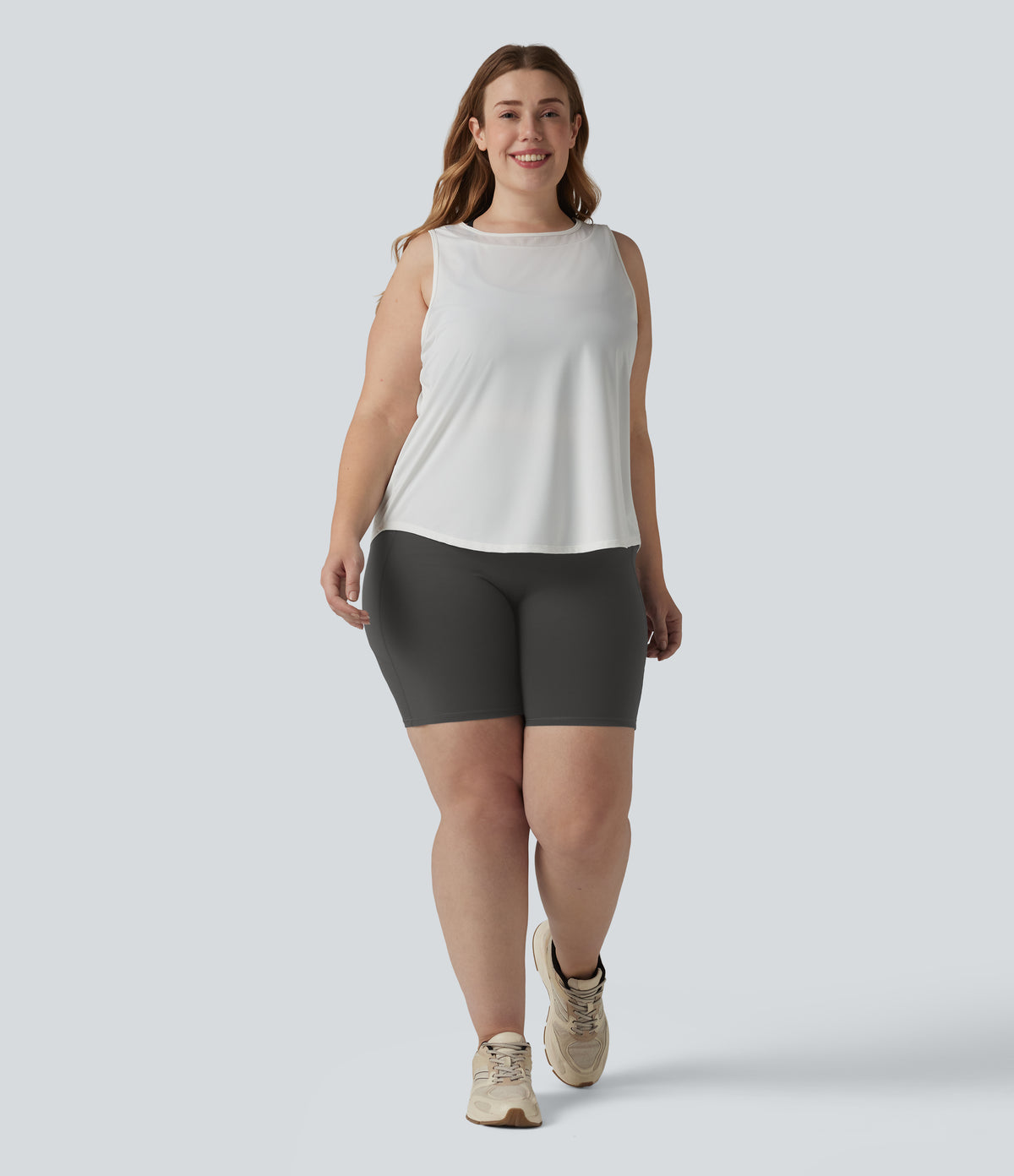 High Waisted Butt Lifting Tummy Control Shaping Training Plus Size Biker Shorts 7'' with Pockets — Volcanic Ash — view 7