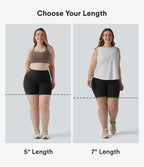 High Waisted Butt Lifting Tummy Control Shaping Training Plus Size Biker Shorts 7'' with Pockets — Volcanic Ash — view 2
