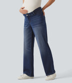Mid Rise Straight Leg Maternity Casual Jeans with Pockets — Pageant Blue Denim — view 6