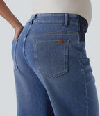 Mid Rise Straight Leg Maternity Casual Jeans with Pockets — Tide Blue Denim — view 5