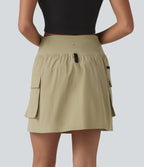 High Waisted Drawstring 2-in-1 Mini Hiking Skirt with Pockets — Gravel — view 2