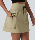 High Waisted Drawstring 2-in-1 Mini Hiking Skirt with Pockets — Gravel — view 5