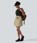 High Waisted Drawstring 2-in-1 Mini Hiking Skirt with Pockets — Gravel — view 7