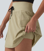 High Waisted Drawstring 2-in-1 Mini Hiking Skirt with Pockets — Gravel — view 4