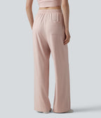 High Waisted Drawstring Baggy Lounge Trousers with Pockets — Shell — view 2