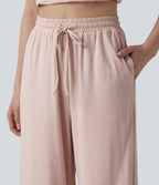 High Waisted Drawstring Baggy Lounge Trousers with Pockets — Shell — view 4