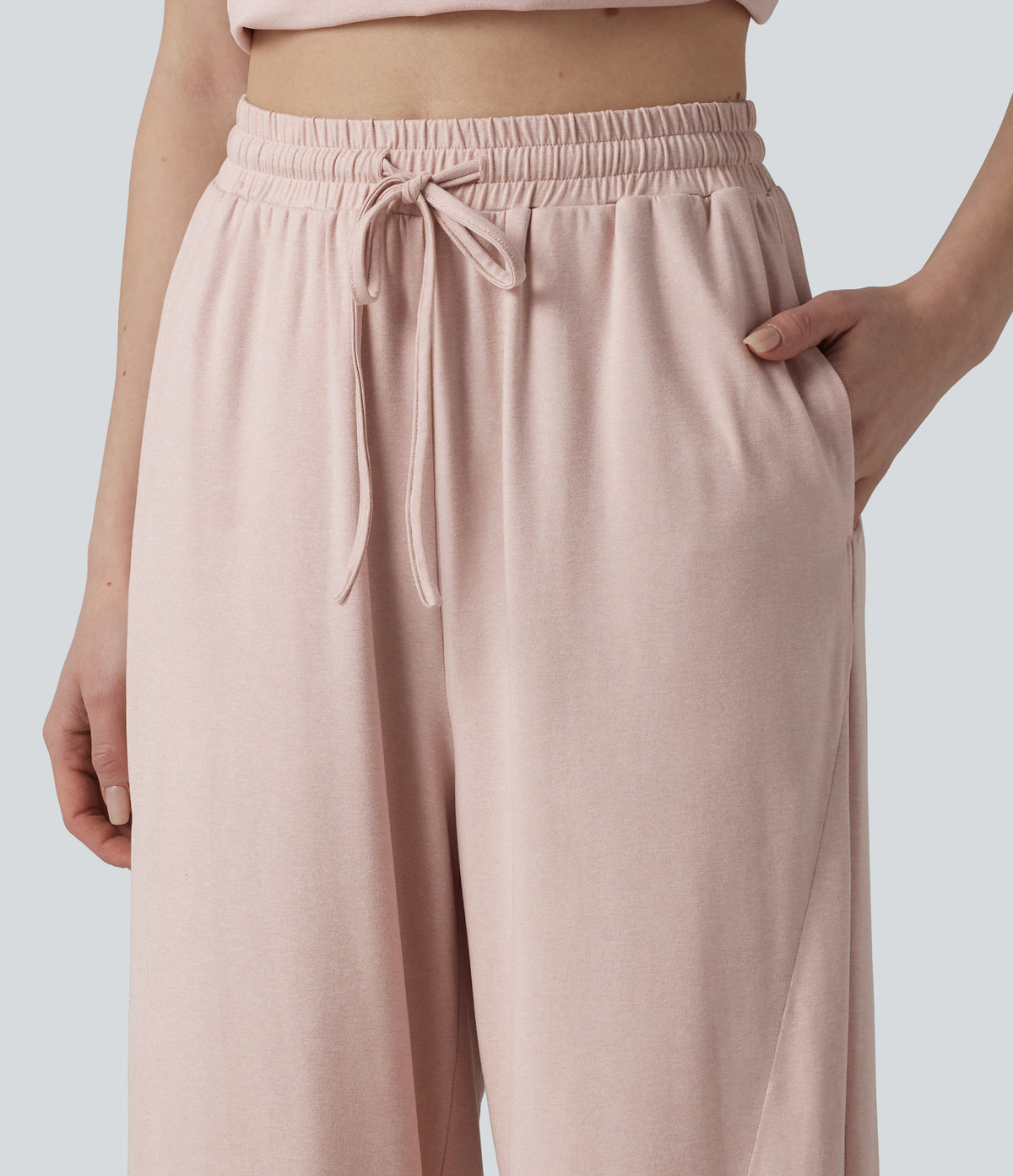 High Waisted Drawstring Baggy Lounge Trousers with Pockets — Shell — view 4