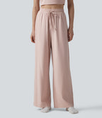 High Waisted Drawstring Baggy Lounge Trousers with Pockets — Shell — view 1